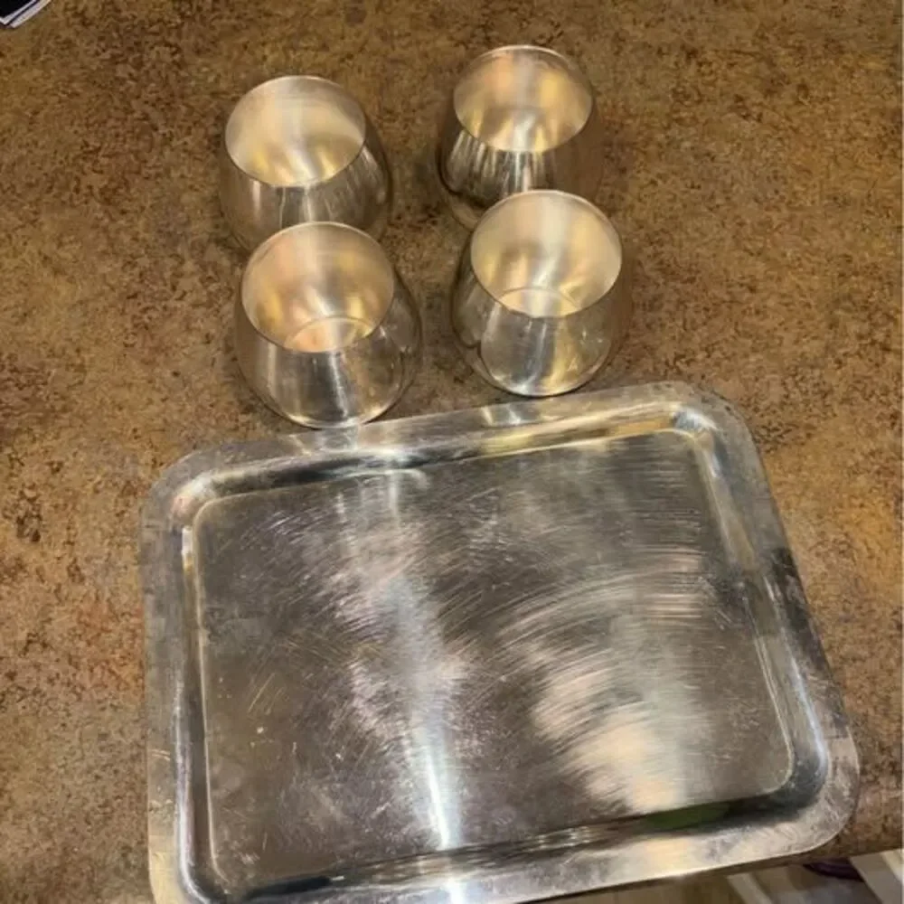 Vintage Oneida Silver-Plated Roly Poly Cocktail Set with Tray (5-Piece)